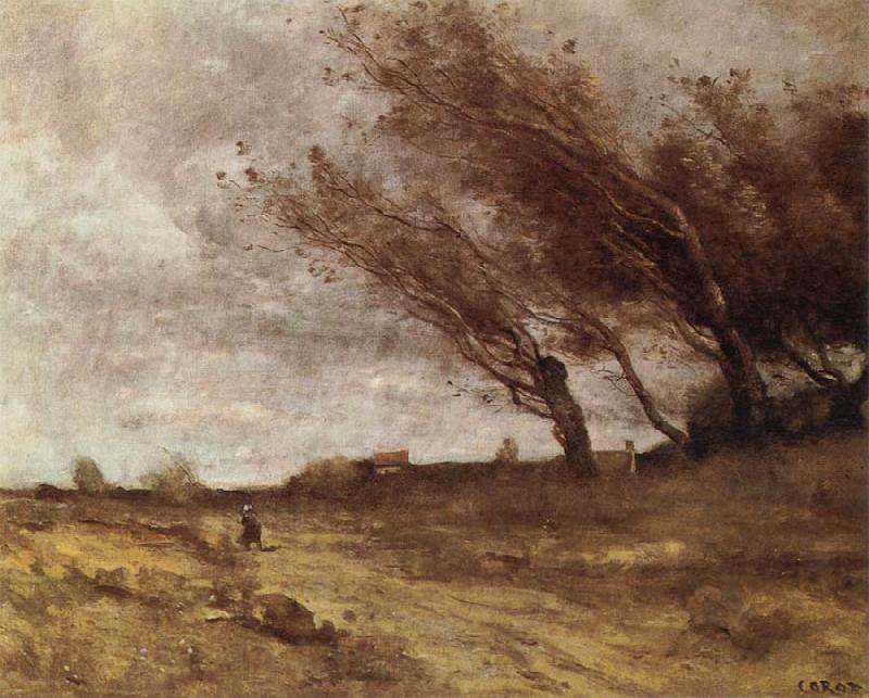 Jean Baptiste Camille  Corot Le Coup du Vent Spain oil painting art
